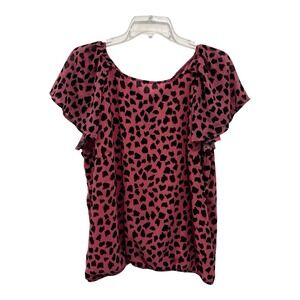 Sweet Pea Pink Leopard Print Blouse‎ Womens L Sheer Flutter Sleeve Top